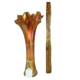 Carnival Glass Trumpet Vase With Ruffled Rim