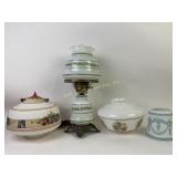 Glass lamp with glass shades: ducks, flowers