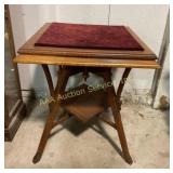 Wood Parlor Table with Red Velvet Top & Bottom