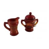 Summit glass slag red Glass Creamer and Sugar Jar