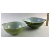 Green Pyrex Mixing Bowls with White Floral Design