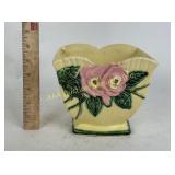 McCoy Yellow Ceramic Vase with Floral Relief and G