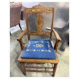 Eastlake walnut arm chair with blue