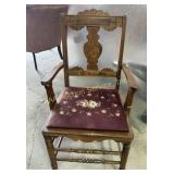 Eastlake walnut arm chair with burgundy