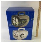 (2) ClayBrooke 5 in 1 5 inch black and white tvs,