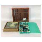 Gold wood dresser trinket jewel box with framed