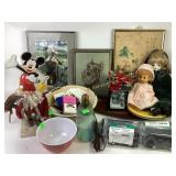 Pyrex red 402 bowl, worn, Mickey Mouse neon