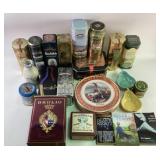 Tin Canisters, books, ceramic pear candy dishes,