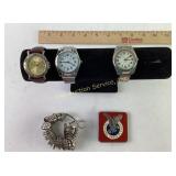 Watches, belt buckle, ring sizer. Fair to good