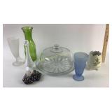 Glass Cake Plate, Colored Glass: Green Carafe, Mil