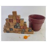 Wood blocks and wooden bucket - missing handle