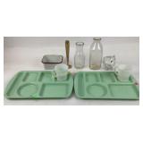 Fire king mugs, glass owl tea light holder gold