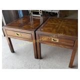 Pair of Hammary burl walnut end tables, front