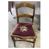 walnut side chair with a burgundy