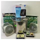Stock pot, fans, poker table cloths, playing