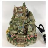 Cottage on a hill lighted resin indoor fountain