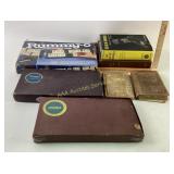 Board games:  Rummy-O and Scrabble (2).  Books: