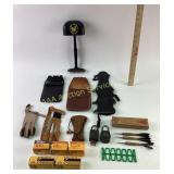 Archery accessories:  leather gloves, arm guards,