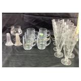 Glassware: one floral etched brandy/cognac