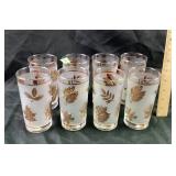 Libbey Highball Frosted & Gold Leaf Glasses. Set