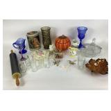 Covered glass dish, Pumpkin jar, heart trinket