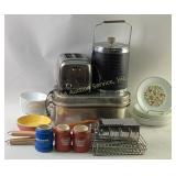 Ice bucket, toaster, roasting pan, floral dishes