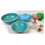 Dishware: ruffled edge pink thumbprint compote,