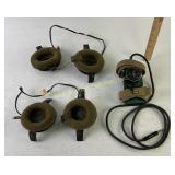 Military in helmet ear headsets, morris code