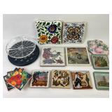 Ceramic Coasters and Trivets. Clear pressed glass