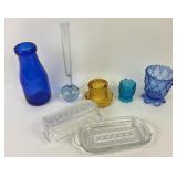 Decorative glassware: Liberty milk blue bottle,