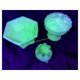 Set of 3 Fenton custard satin glass