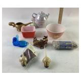 Pyrex 401 1/2 pt. Pink bowl, faded, Pyrex 501 red