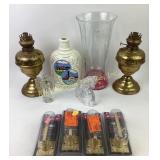 Two early 1900s brass oil lamps (no hurricane