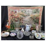 Strawberry Shortcake vase, green cut glass vases,