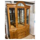 Wood Curio Cabinet Lighted with Etched Glass