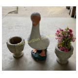 Cement Goose (26.5 in. Tall) & 2 Cement Planters