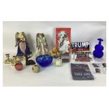 Cobalt glass bowl and bud vase.  Angel music box