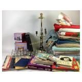 Conch shell, towels, table cloths, small canning