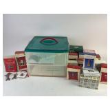Hallmark keepsake ornaments, storage box, and