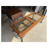 Pair of tables : oak and wrought iron coffee