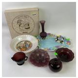 Amethyst plum assorted glassware pieces including