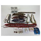 Costume jewelry: abalone necklace, tigers eye