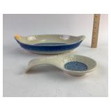 Longaberger pottery blue rooster spoon rest, blue