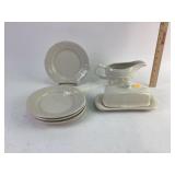 Longaberger ivory woven gravy boat, butter dish,
