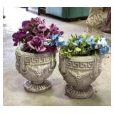 Pair of cement garden planters. 10 in tall. Good