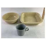 Fiesta ware 9x9 casserole dish, bowl, and mug