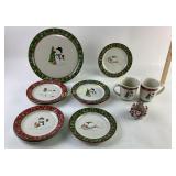 Longaberger snowman plates, mugs and platter