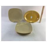 Fiestaware oval platter, square plates