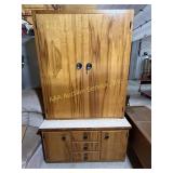 Pine cabinet/armoire with 4 doors, 3 drawers and