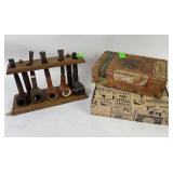 5 Pipes with stand, Counsellor cigar box,